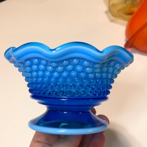 Vintage Other - Vintage Westmoreland ? Blue Opalescent Hobnail Glass Candy Dish Mid-Century Mod